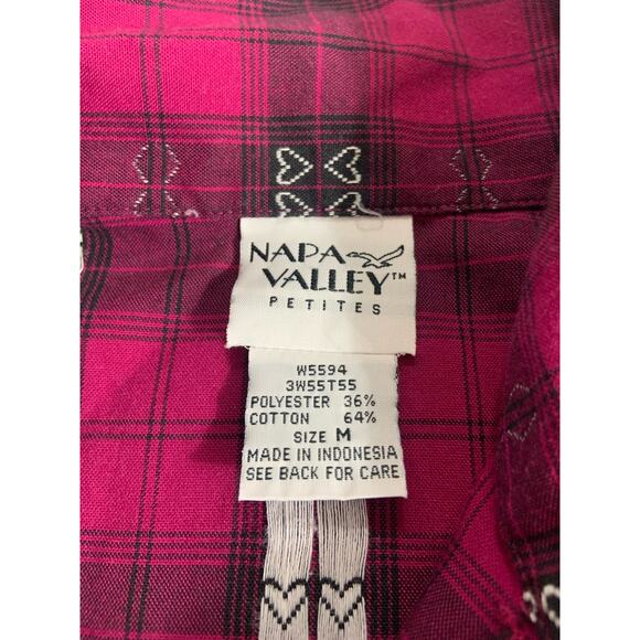 Vintage 90's Napa Valley Petites Women's Pink Black Heart Button Up Size Medium - Picture 11 of 12